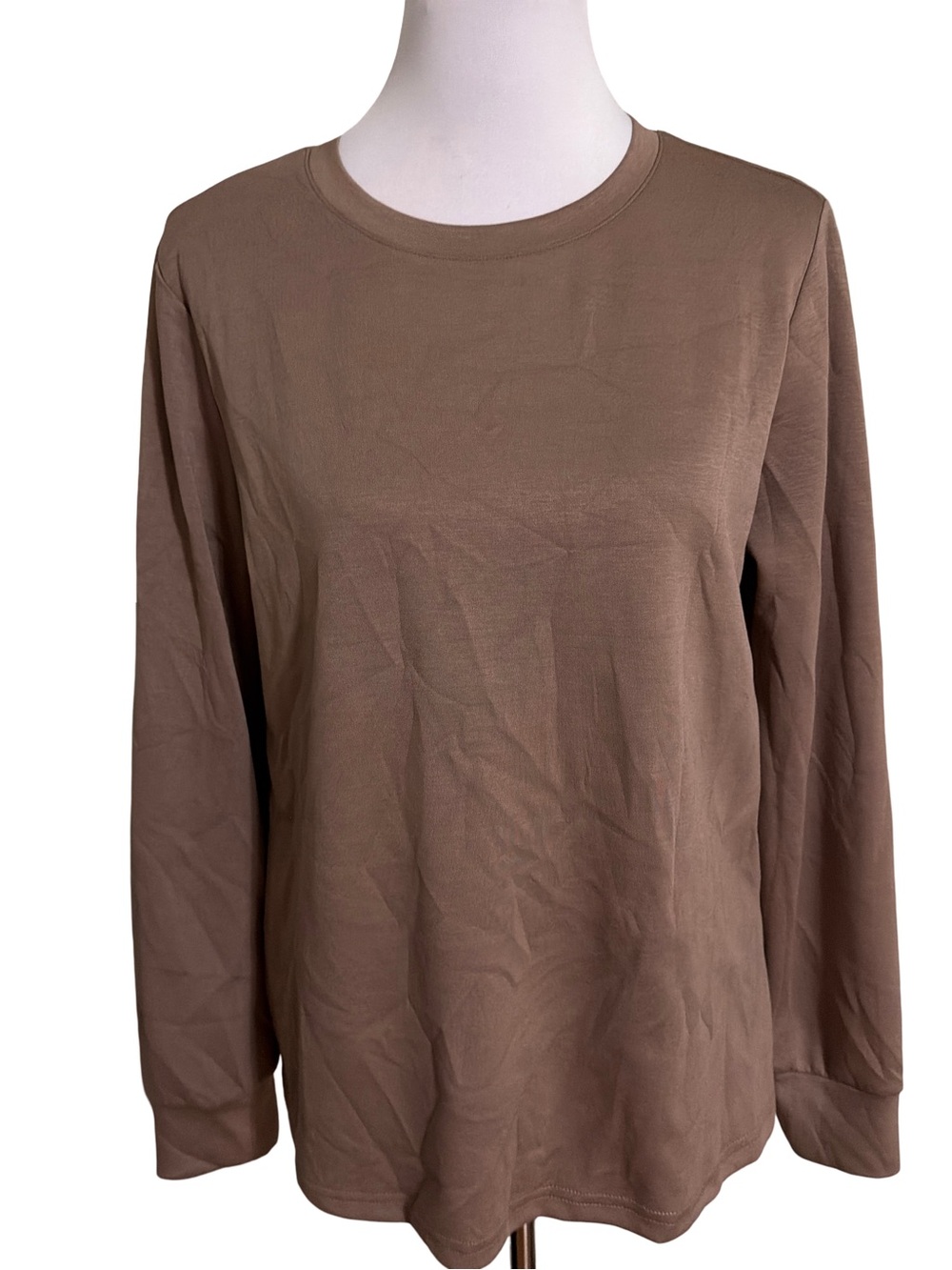 Women's Crew Neck Long Sleeve Top - Taupe